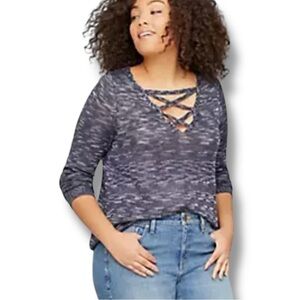 LANE BRYANT Crisscross V-Neck Tunic - Plus 14/16 Blue Shadow Combo